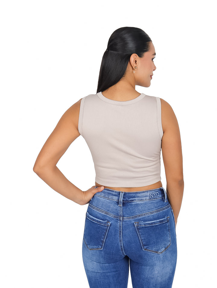 Top Fruncido Frikha Beige para Mujer