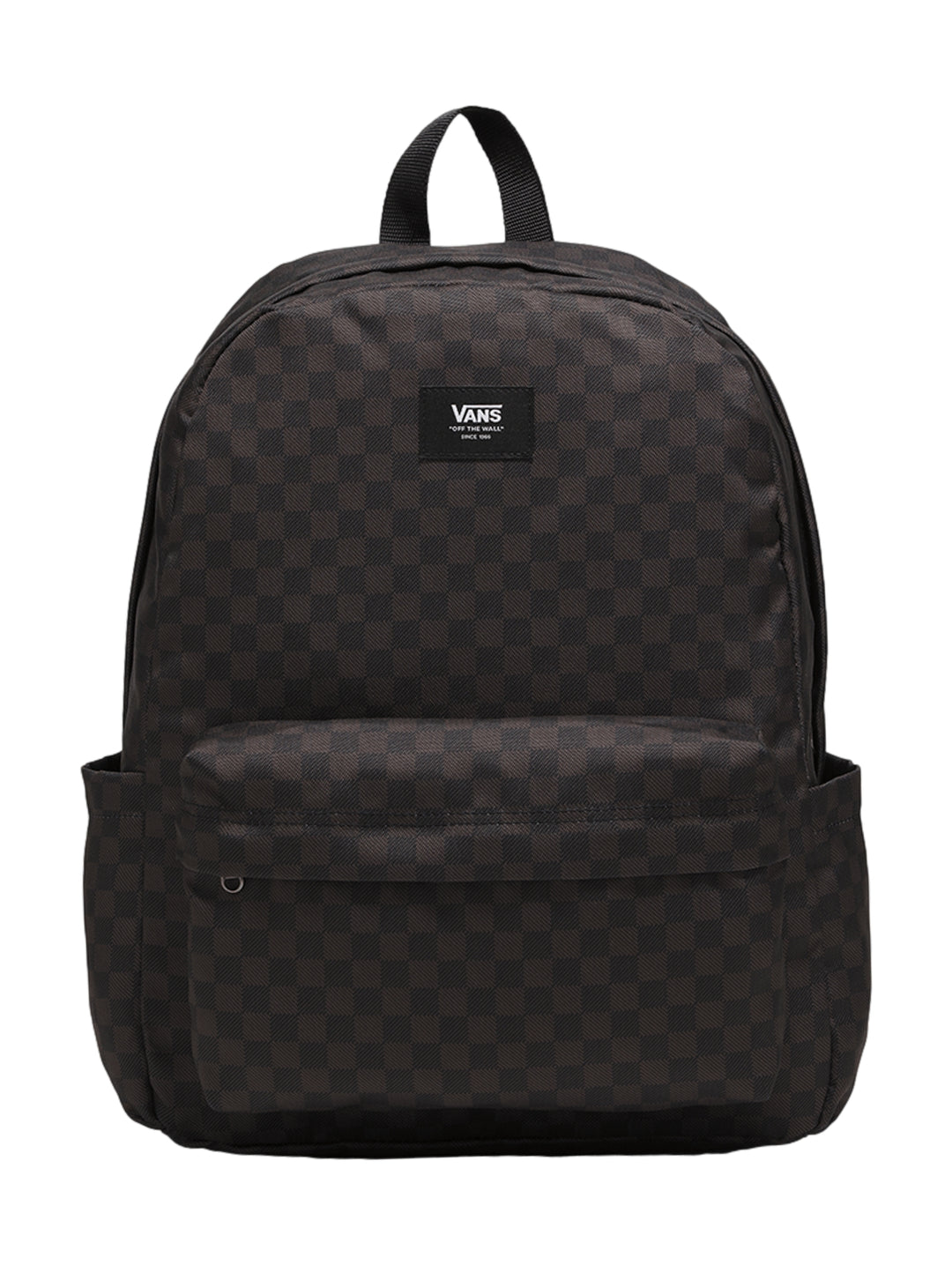 Mochila escolar Vans con estampado de cuadros en colores negro y gris oscuro.