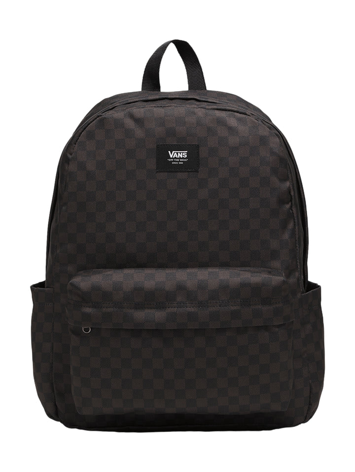 Mochila escolar Vans con estampado de cuadros en colores negro y gris oscuro.