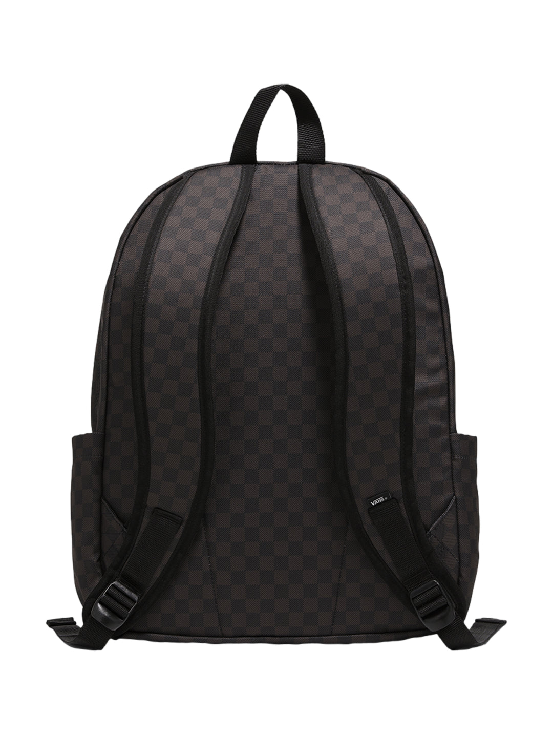 Mochila escolar Vans con estampado de cuadros en colores negro y gris oscuro.
