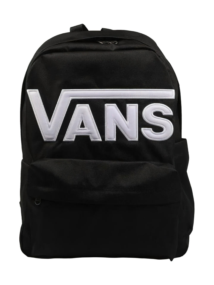 Mochila escolar Vans de color negro con logotipo blanco frontal.