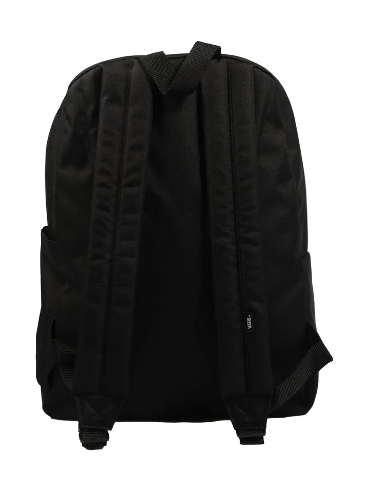 Mochila escolar Vans de color negro con logotipo blanco frontal.