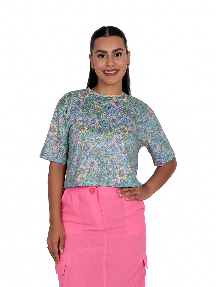 Playera Frikha Floral con Brillos Multicolor para Mujer