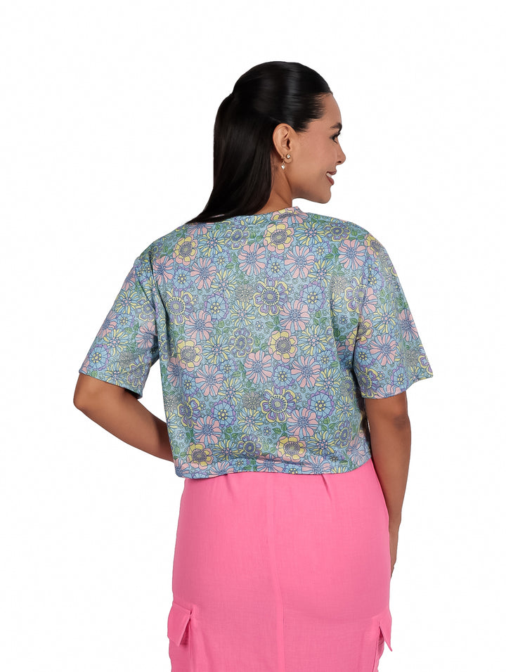 Playera Frikha Floral con Brillos Multicolor para Mujer