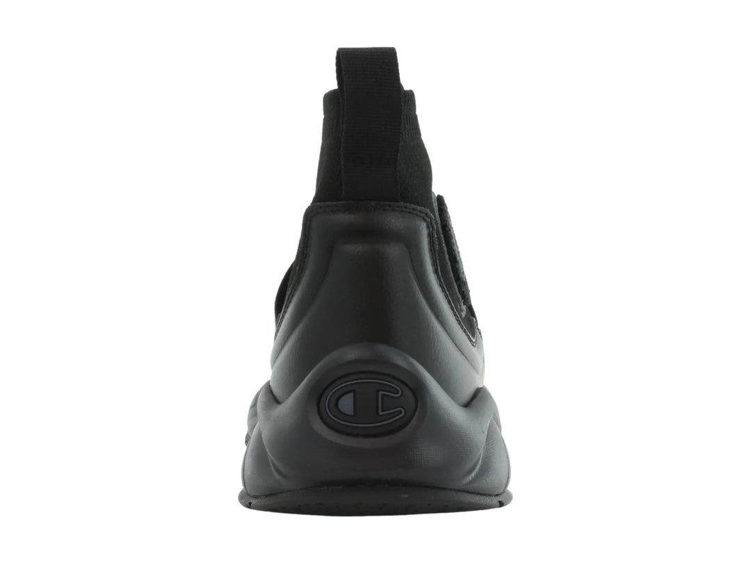 Tenis deportivos Champion color negro, estilo slip-on con suela gruesa y tejido de malla.
