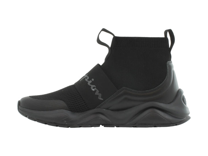 Tenis deportivos Champion color negro, estilo slip-on con suela gruesa y tejido de malla.