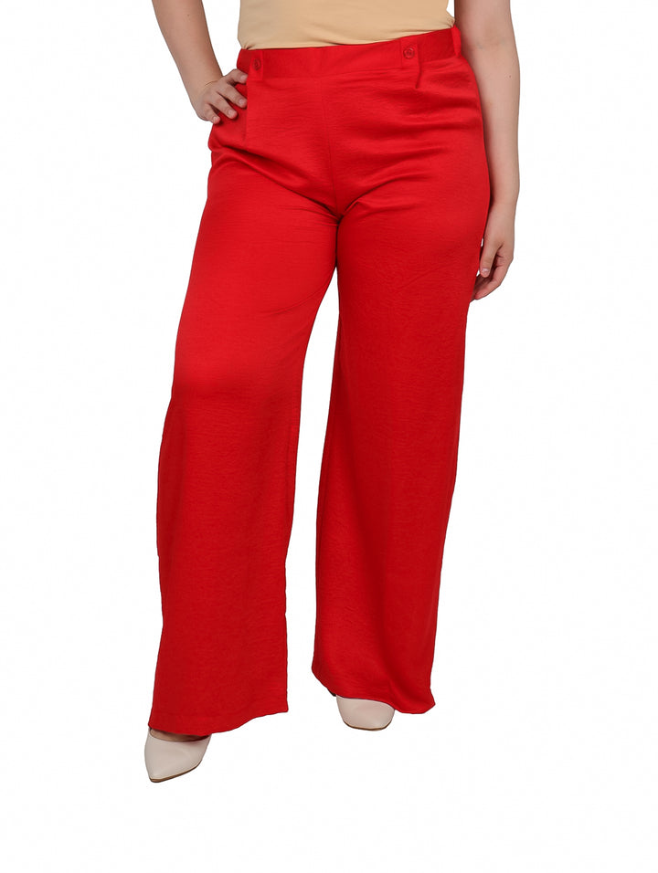 Pantalón rojo de pierna ancha estilo palazzo para mujer.