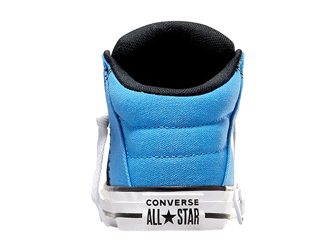 Tenis Converse Axel Mid bicolores en azul y negro con suela y cordones blancos.