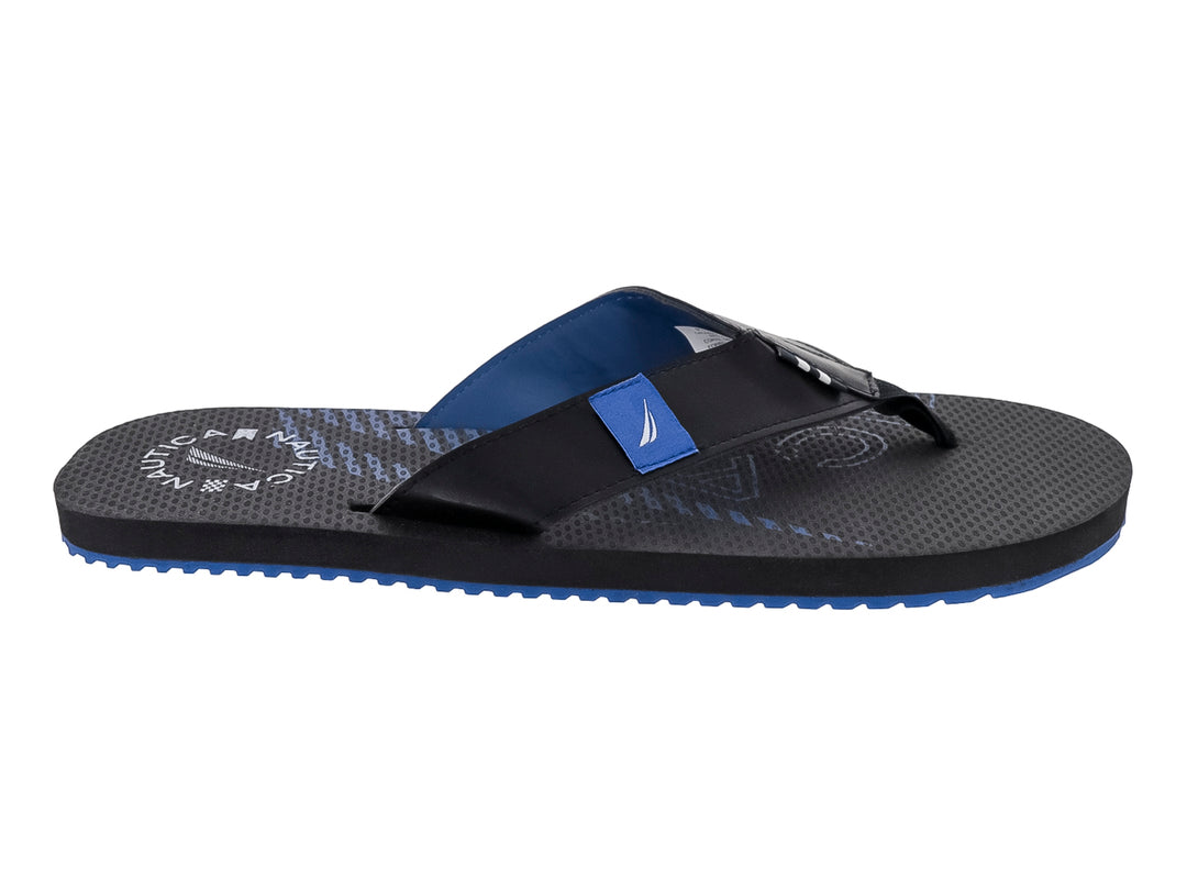 Sandalias Nautica Troy color negro con detalles en azul en la suela y la correa.