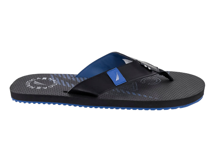 Sandalias Nautica Troy color negro con detalles en azul en la suela y la correa.