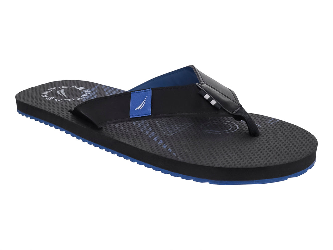 Sandalias Nautica Troy color negro con detalles en azul en la suela y la correa.