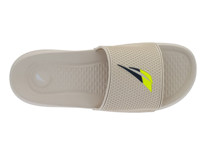 Sandalia deslizable Nautica color beige con correa de textura hexagonal.