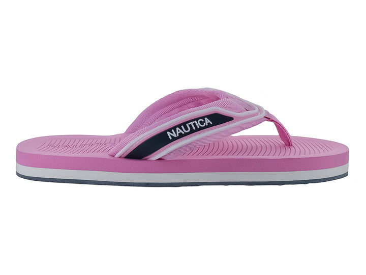 Sandalias Nautica color rosa con detalles en blanco y azul marino.