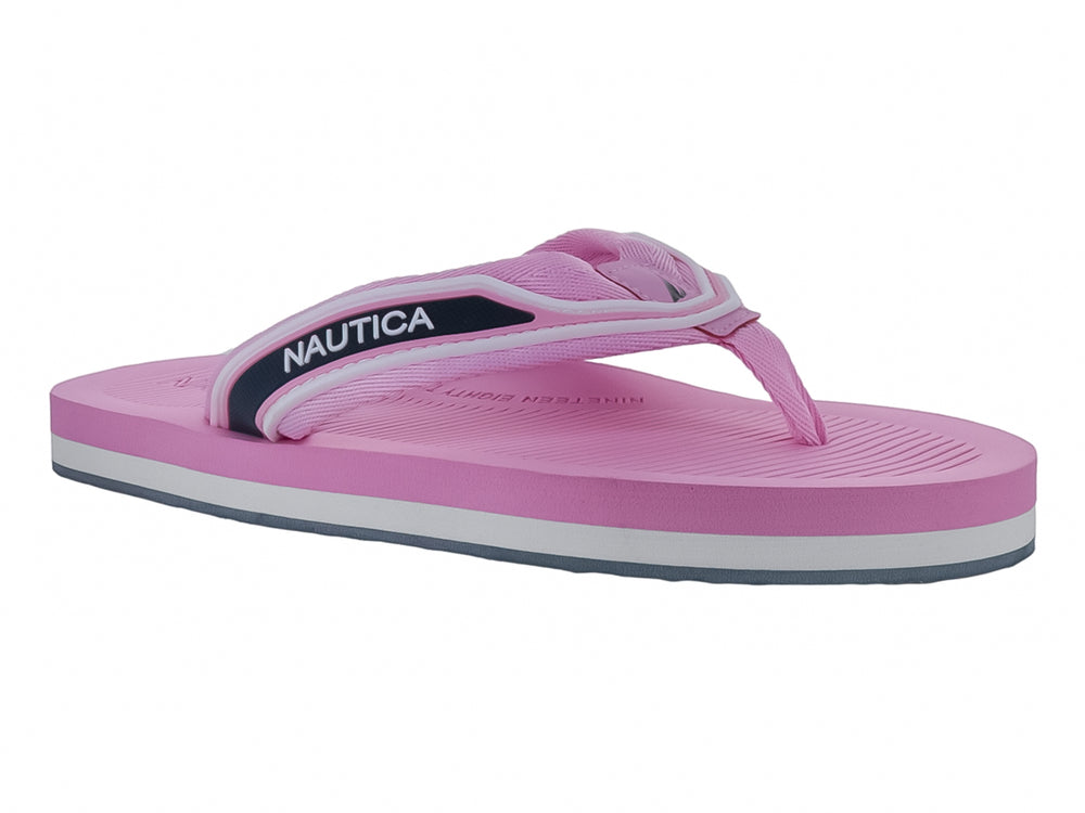 Sandalias Nautica color rosa con detalles en blanco y azul marino.
