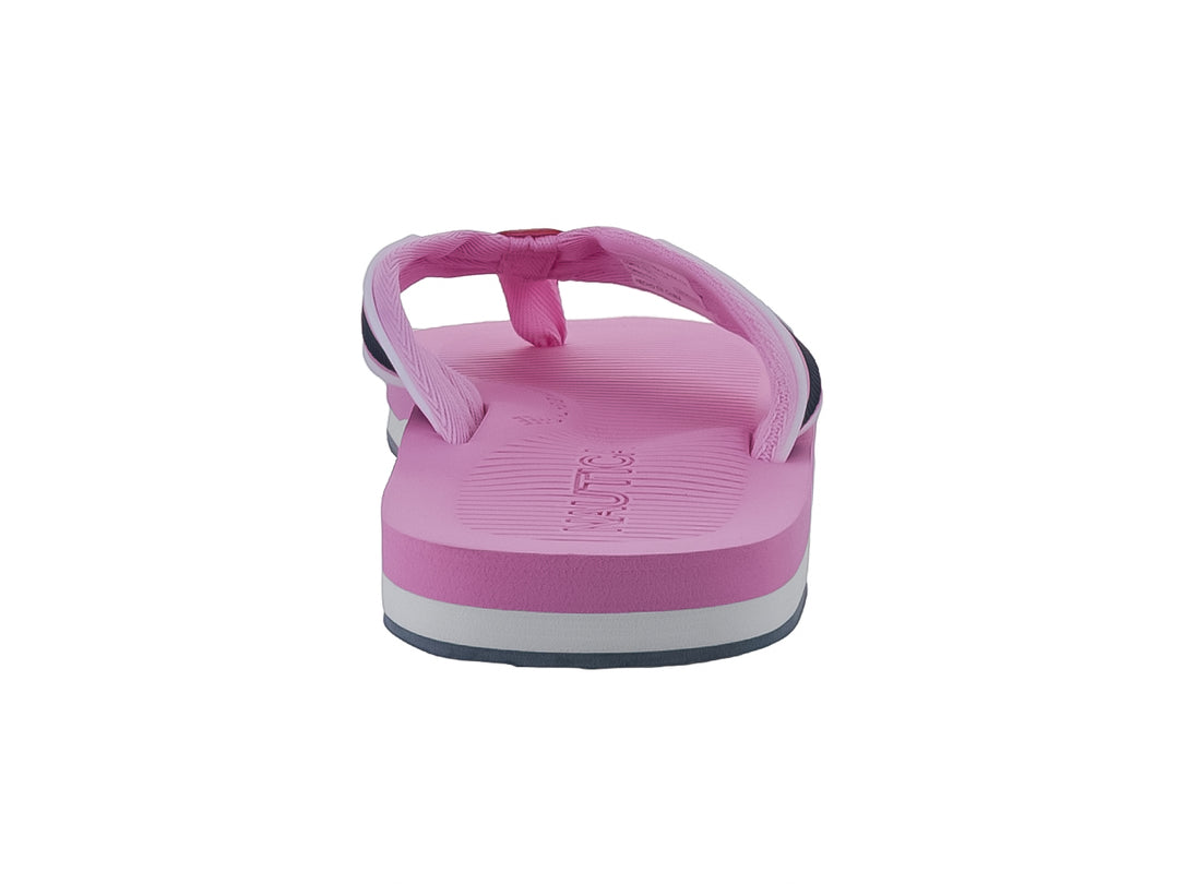 Sandalias Nautica color rosa con detalles en blanco y azul marino.