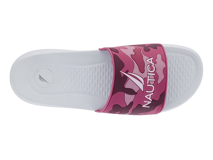 Sandalia Nautica Siren 20 para niña en color rosa con estampado de camuflaje y suela blanca.