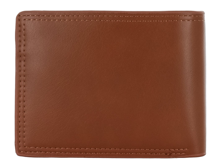 Cartera de cuero color marrón con diseño clásico y logo Zestini grabado en la parte inferior.
