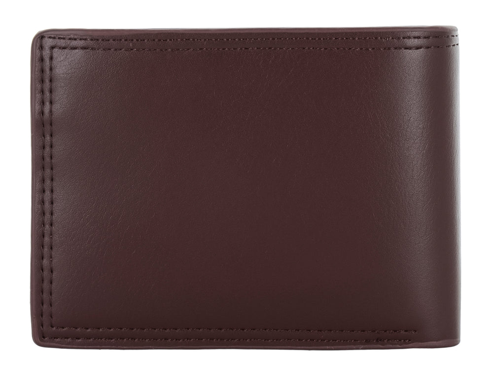 Cartera de cuero color marrón oscuro con diseño clásico y logo Zestini grabado en la parte inferior.