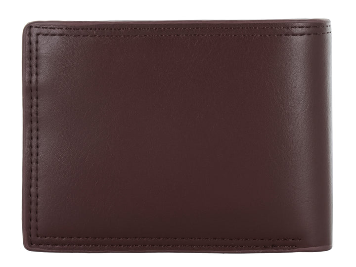 Cartera de cuero color marrón oscuro con diseño clásico y logo Zestini grabado en la parte inferior.