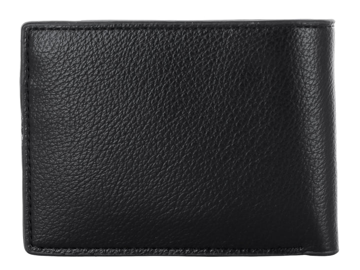 Cartera de color negro con textura rugosa y diseño clásico plegable.