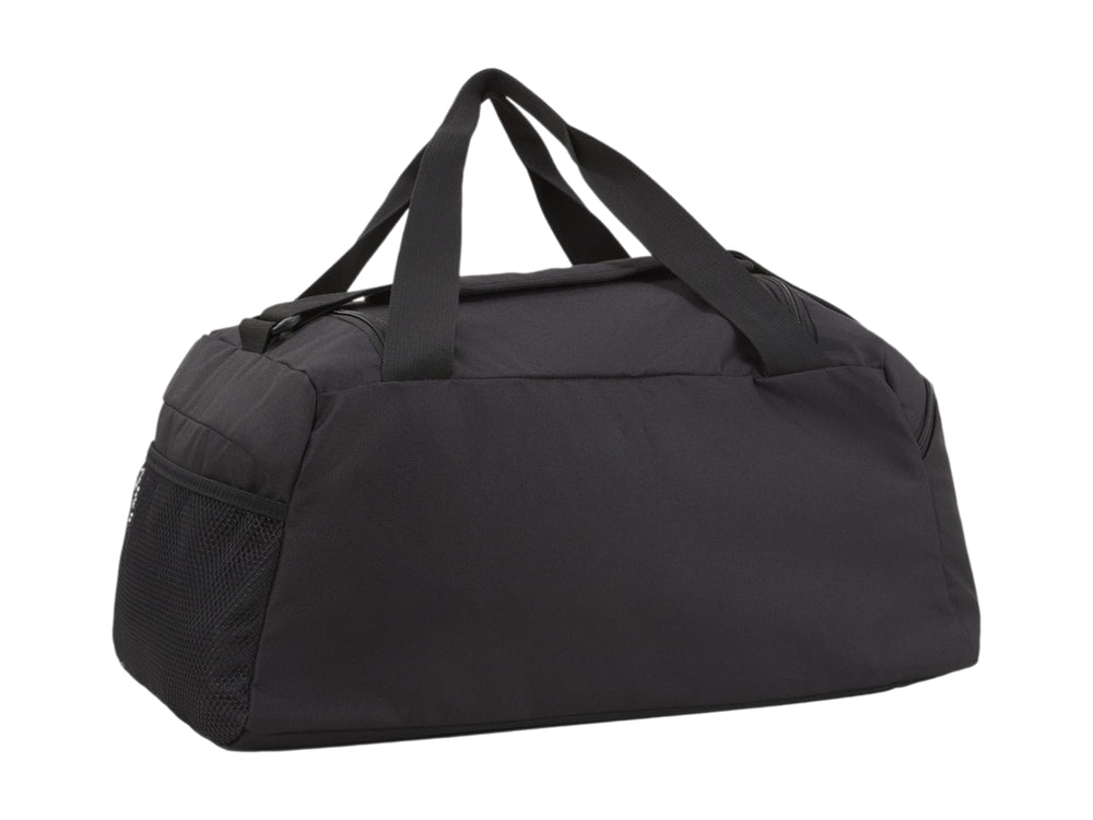 Bolsa deportiva PUMA color negro, tamaño pequeño, con asas y detalles en blanco.