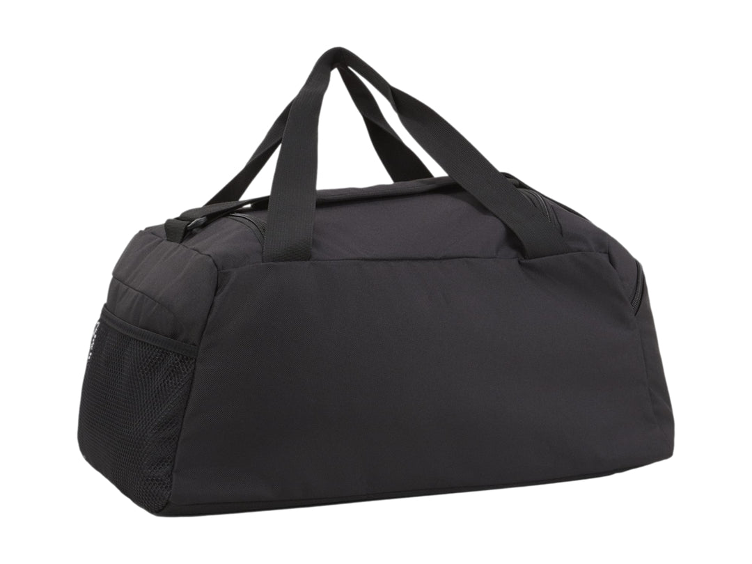 Bolsa deportiva PUMA color negro, tamaño pequeño, con asas y detalles en blanco.
