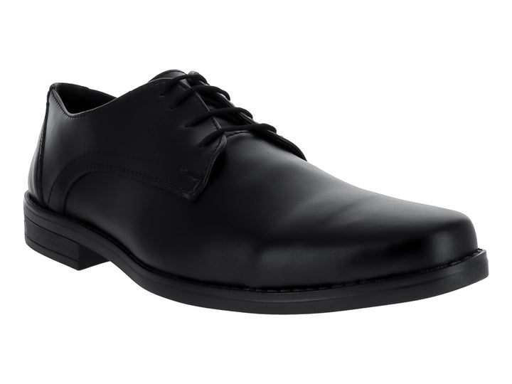 Zapato formal de color negro con cordones y acabado liso para hombre.