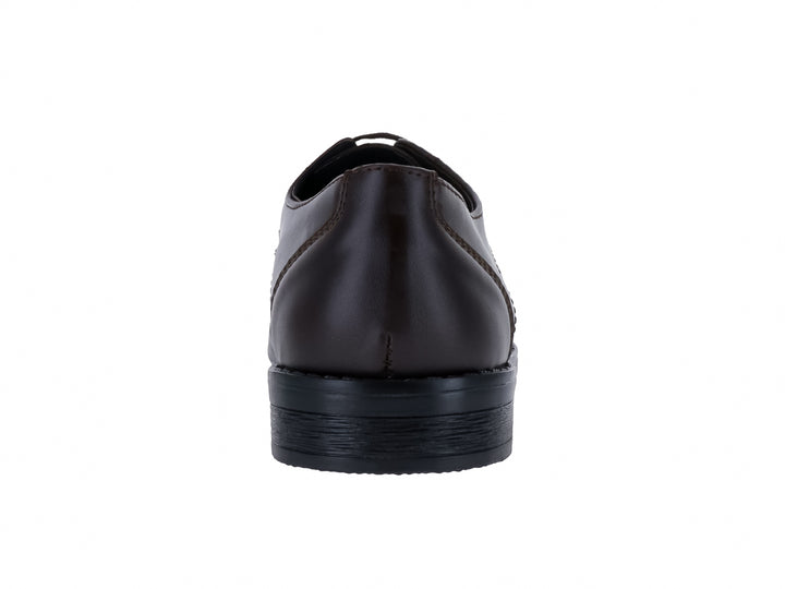 Zapato formal para hombre de color café oscuro con cordones y suela negra.
