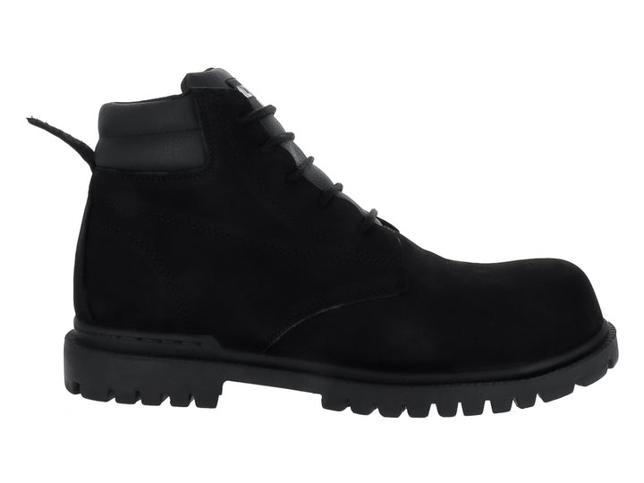 Botín de piel nubuck color negro con suela track y cordones.
