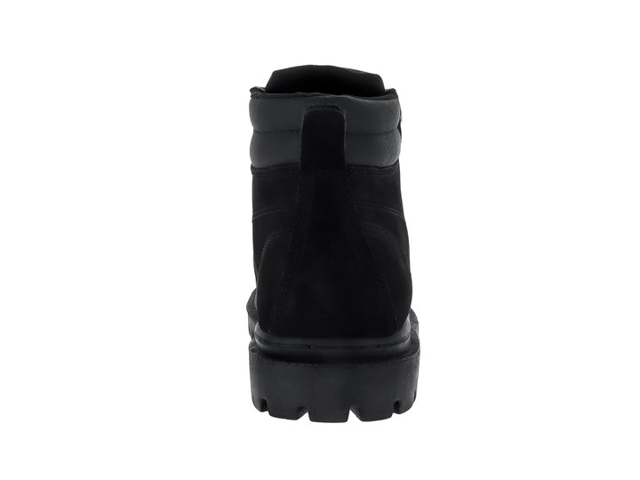 Botín de piel nubuck color negro con suela track y cordones.