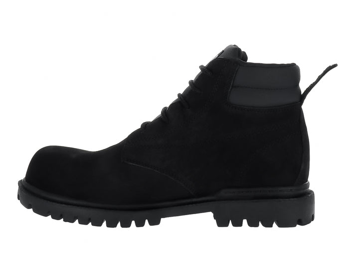 Botín de piel nubuck color negro con suela track y cordones.
