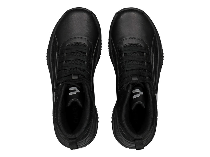 Tenis de baloncesto Charly color negro, diseño de corte alto con suela robusta y acabado mate.