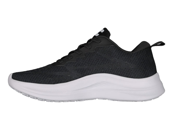 Tenis deportivos Charly color negro con suela blanca y logotipo lateral blanco.