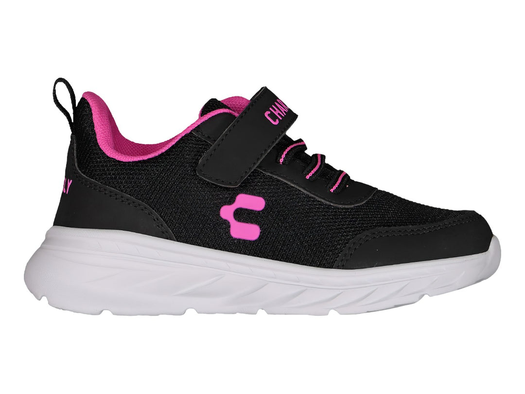 Tenis deportivos Charly color negro con suela blanca y detalles en rosa para Niña.