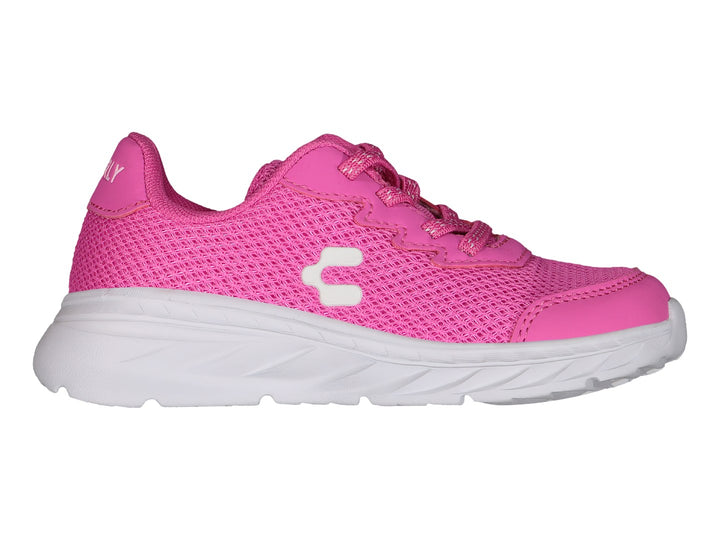 Tenis deportivos Charly en color rosa fucsia con suela blanca y tejido de malla transpirable.