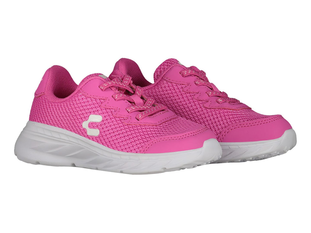 Tenis deportivos Charly en color rosa fucsia con suela blanca y tejido de malla transpirable.
