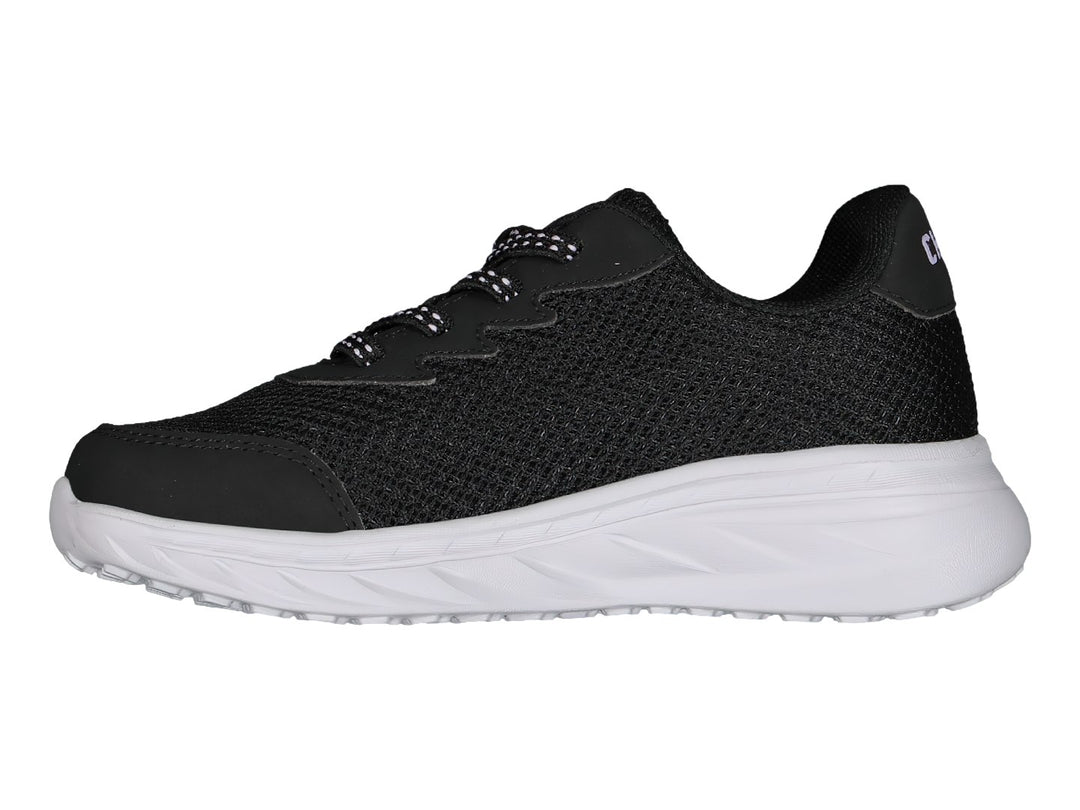 Tenis deportivos Charly de color negro con suela blanca y tejido transpirable.