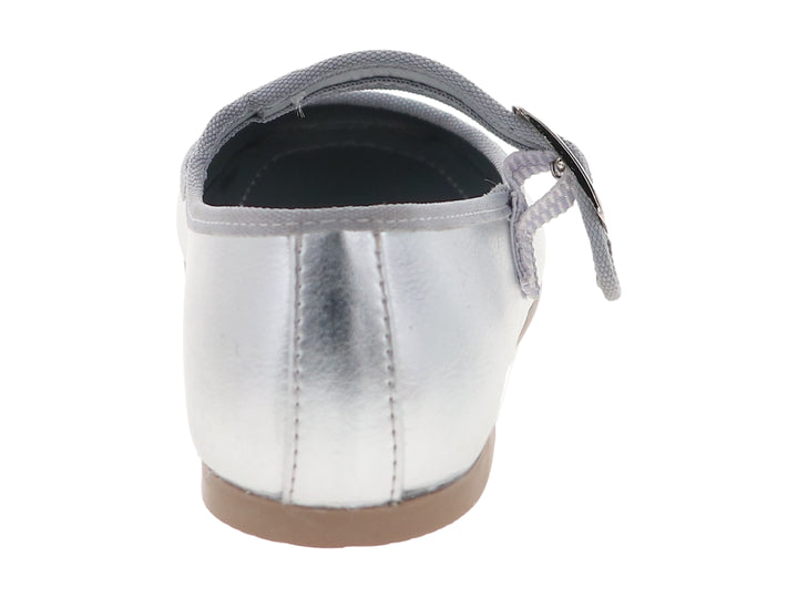 Zapato plano color plata metálico con correa y hebilla para Niña.