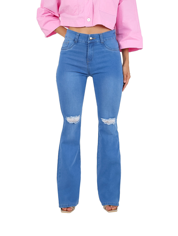 Jeans Shady Jeans Campana Color Stone Medio para Mujer