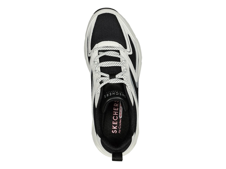 Tenis deportivos Skechers Tres-Air One en color blanco con detalles en negro y gris, con cámara de aire visible en la suela.
