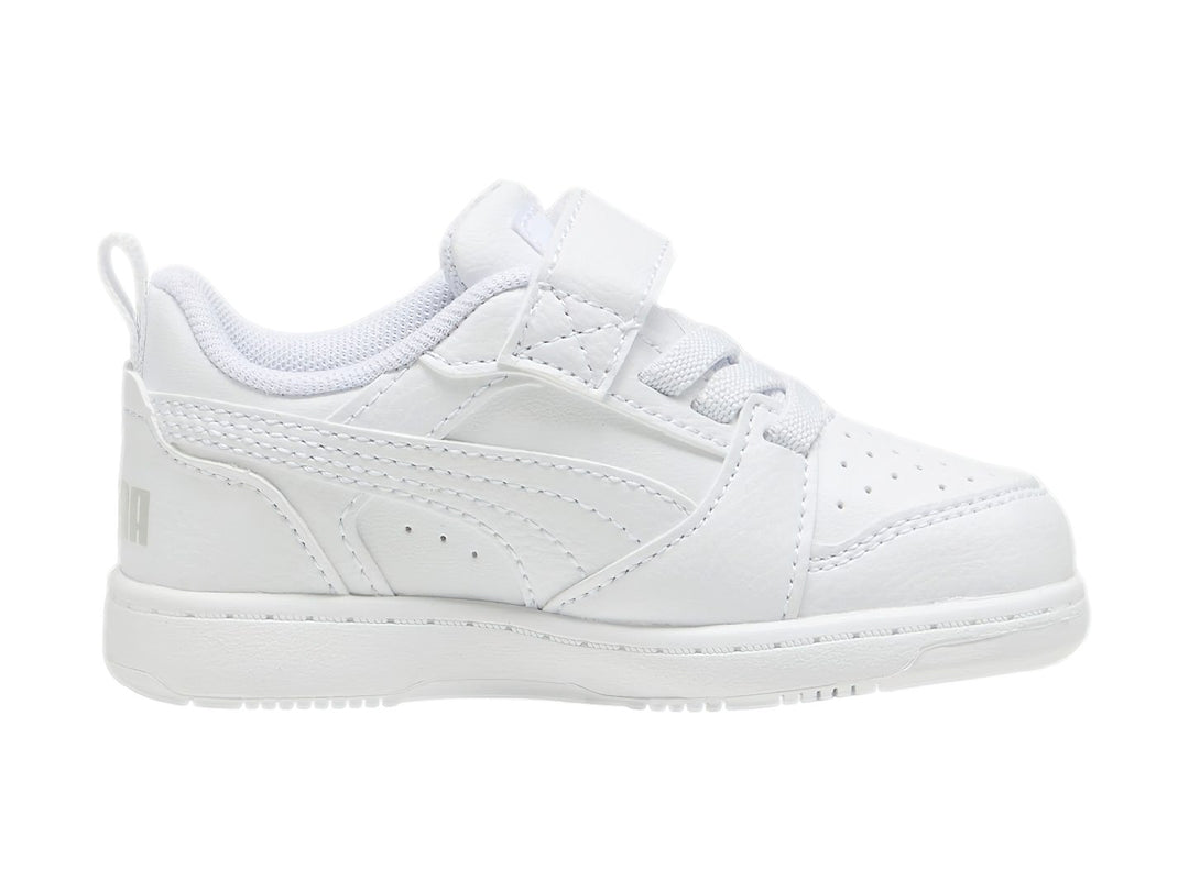 Tenis PUMA Rebound V6 Lo AC+ Blanco y Gris para Niño
