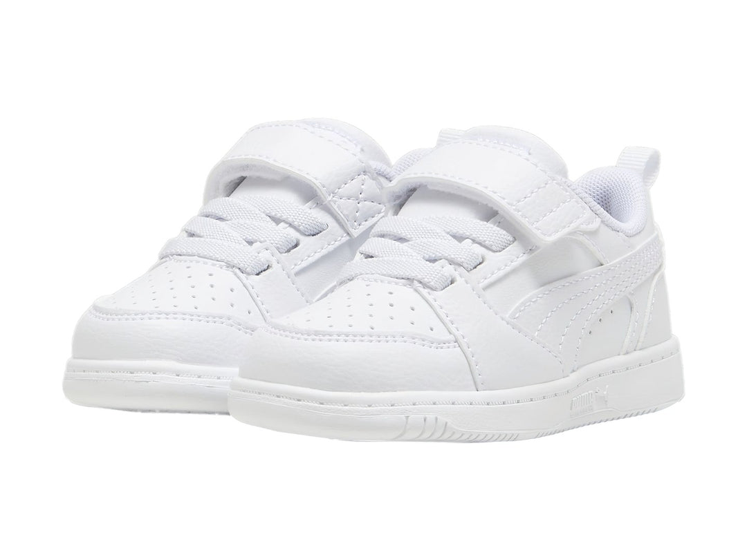 Tenis PUMA Rebound V6 Lo AC+ Blanco y Gris para Niño