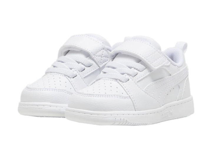Tenis PUMA Rebound V6 Lo AC+ Blanco y Gris para Niño
