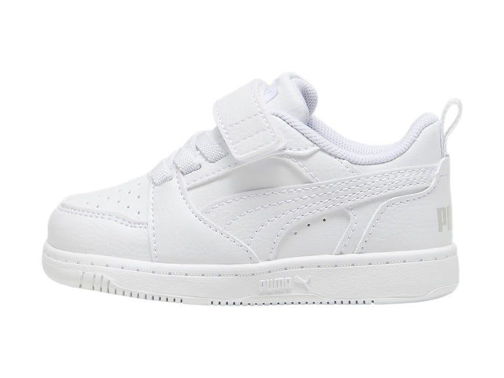 Tenis PUMA Rebound V6 Lo AC+ Blanco y Gris para Niño