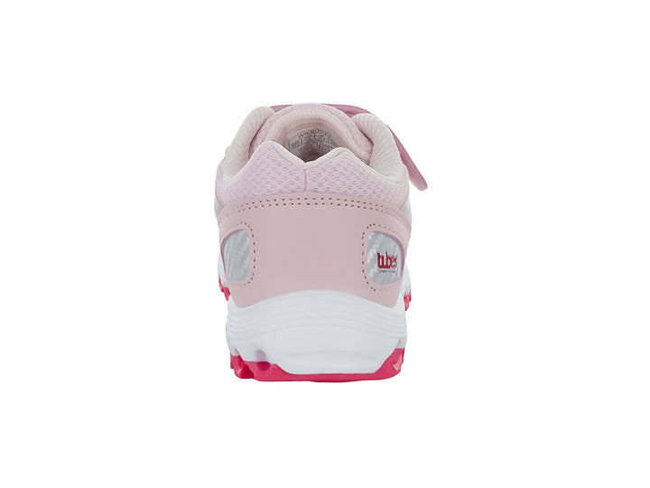 Tenis deportivos K-Swiss para Niño en color rosa y gris con suela blanca y detalles en magenta.