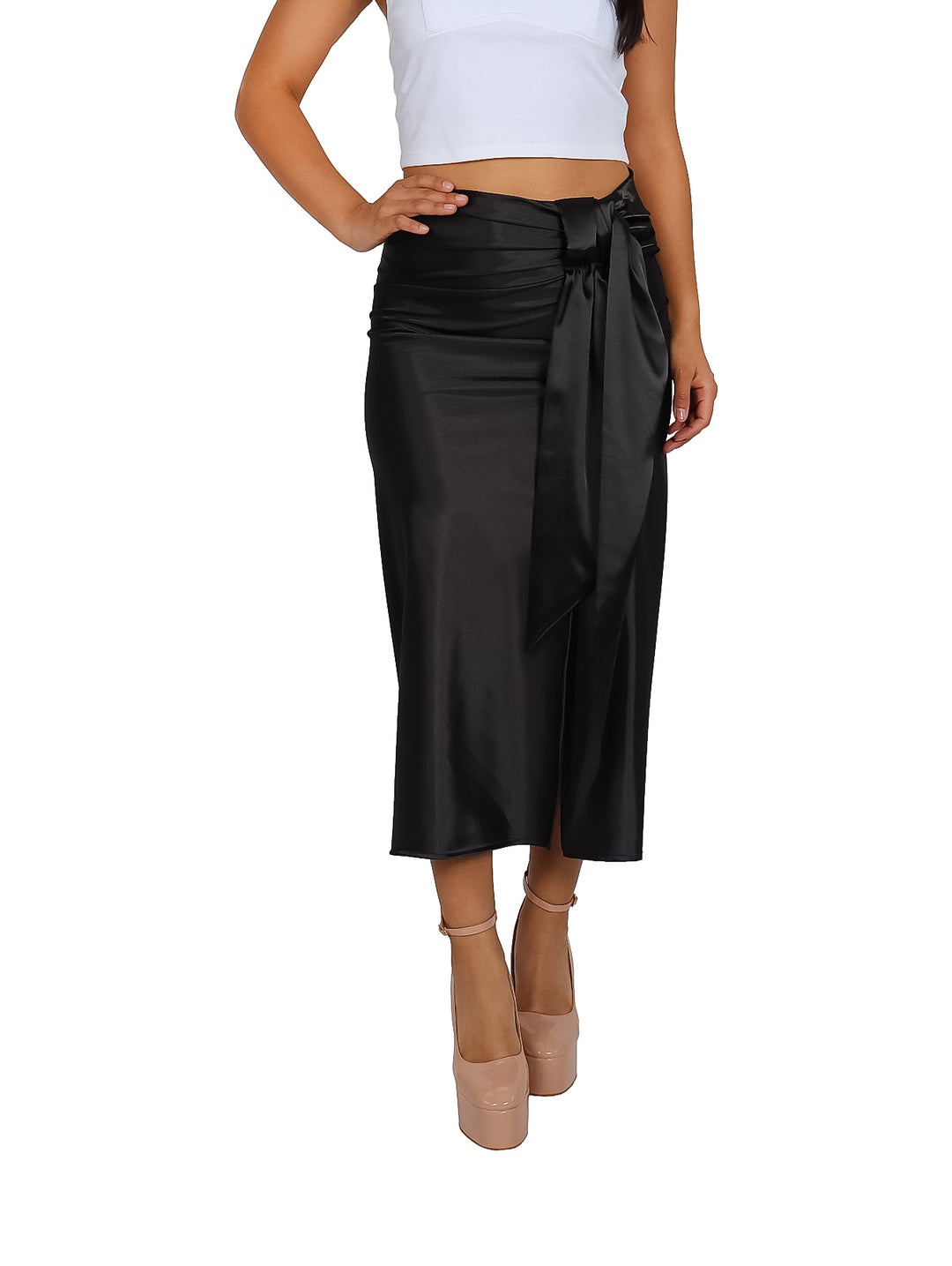 Falda de Satín Negro Exotica para Mujer