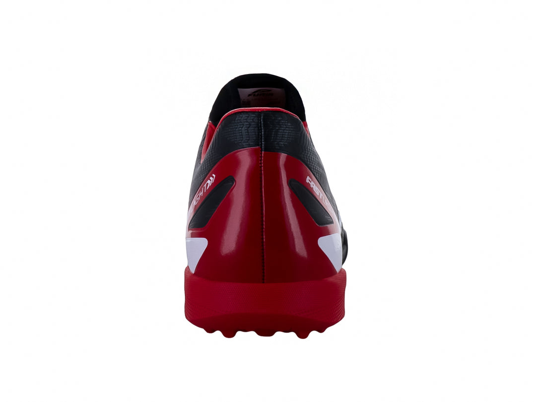 Zapato de fútbol Furia modelo 6066 en color negro con detalles en rojo y blanco, ideal para canchas sintéticas.