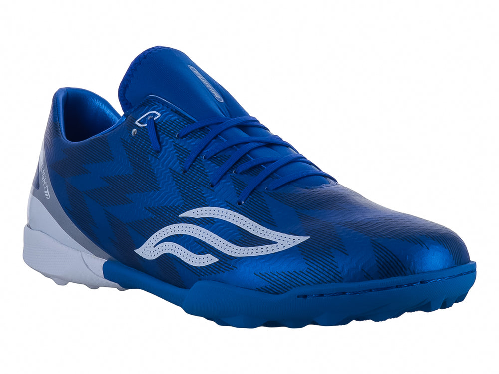 Zapato de fútbol Furia modelo 6066 TF en color azul con detalles blancos y suela para pasto sintético.