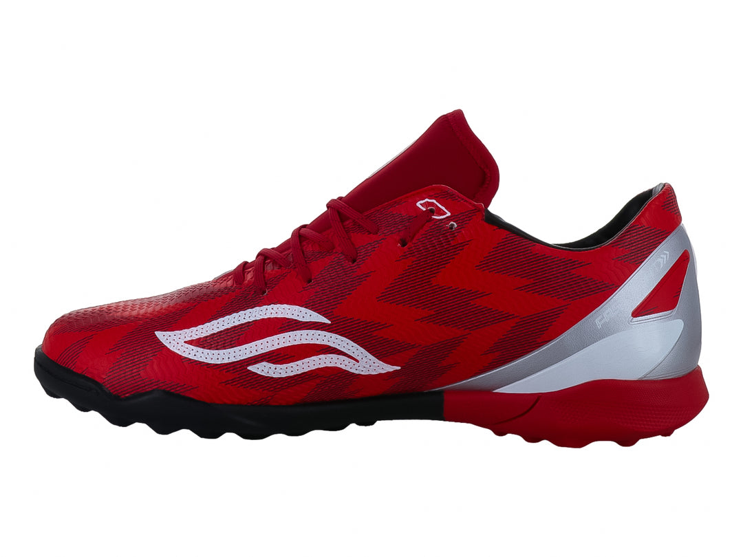 Calzado de fútbol Furia en color rojo con detalles en blanco y suela negra.