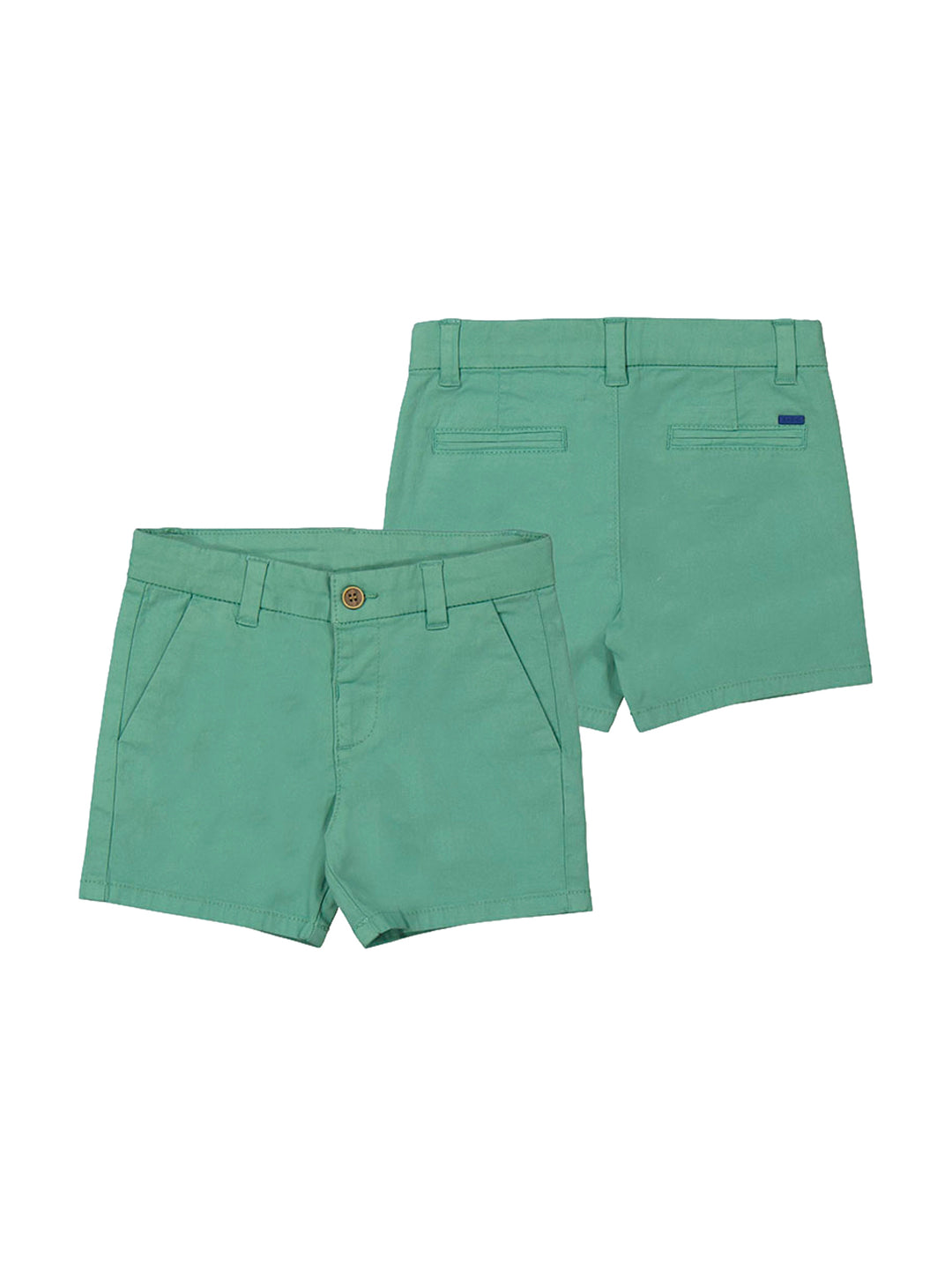 Bermuda para niño color verde eucalipto, vista frontal y posterior.